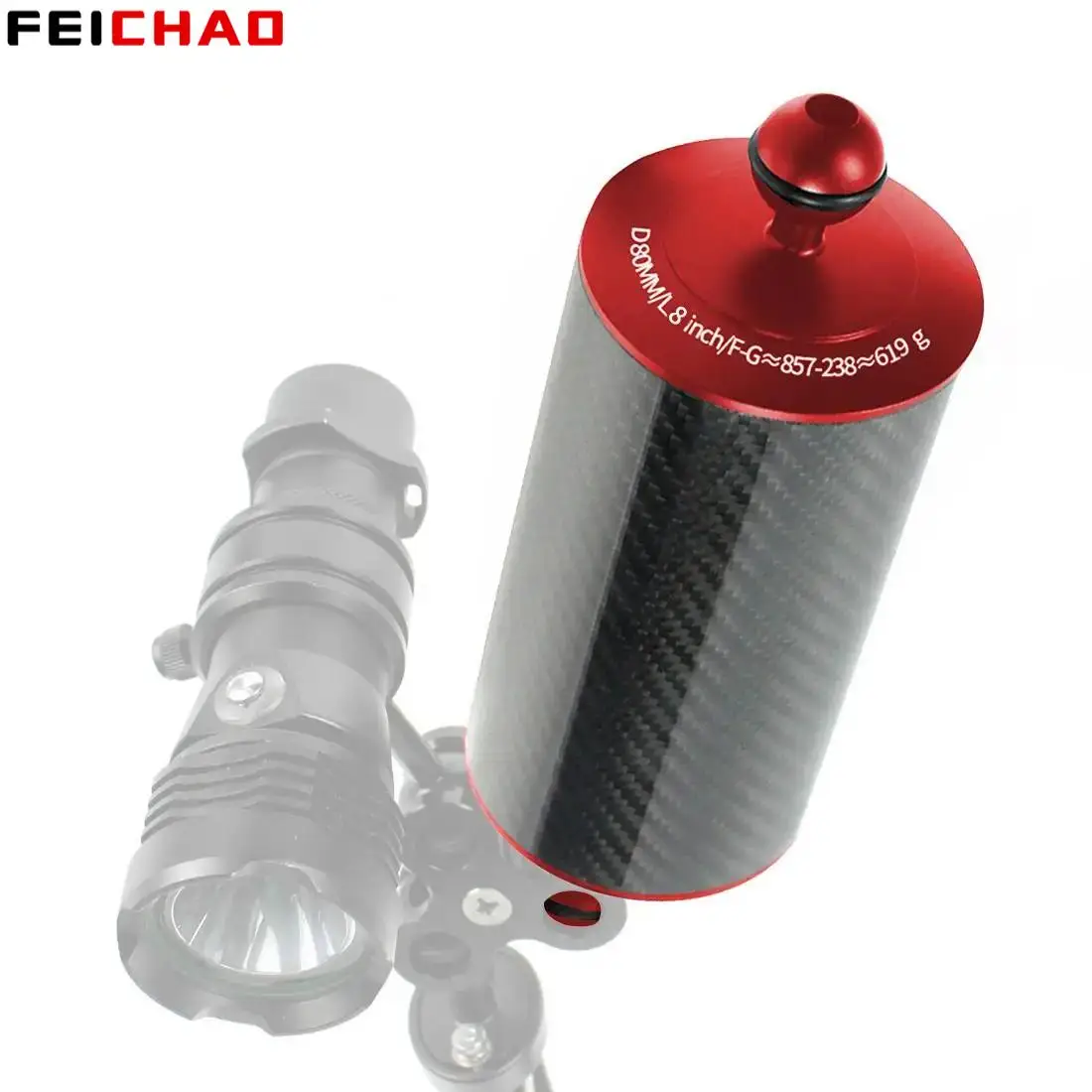 Carbon Fiber Buoyancy Arm with Double Ball Head - 5/8/10 Inch Float D80mm for Underwater Diving Photography Camera Support System