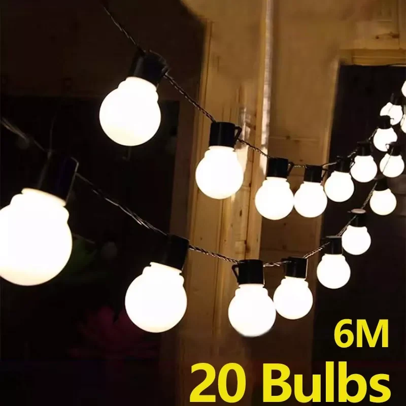 G50 LED Fairy String Lights with Bulbs for Outdoor Garden Patio Street Garland Holiday Christmas Decoration Waterproof 5M 20 Bulbs