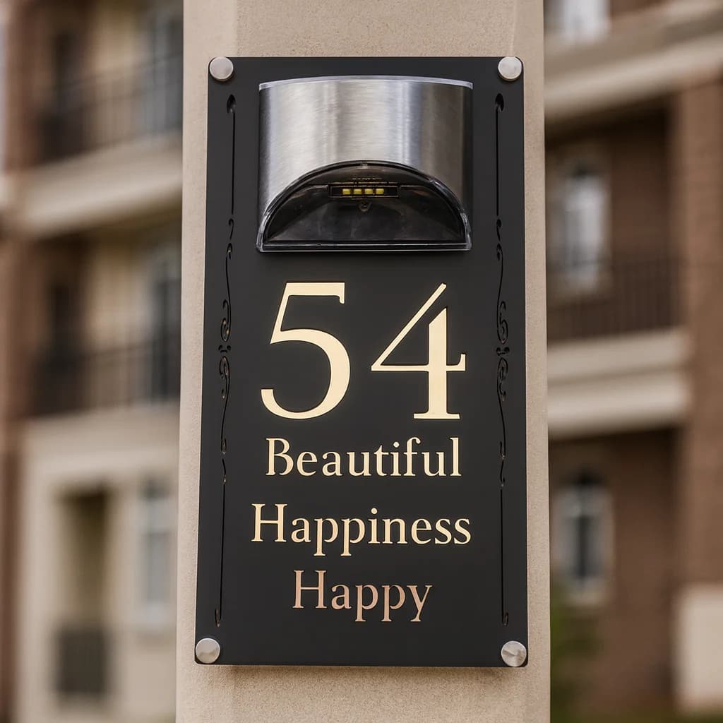 Solar Powered LED Address Sign Custom Acrylic 3D House Number Plate Waterproof Outdoor Door Sign Personalized Name Plaque with Lights