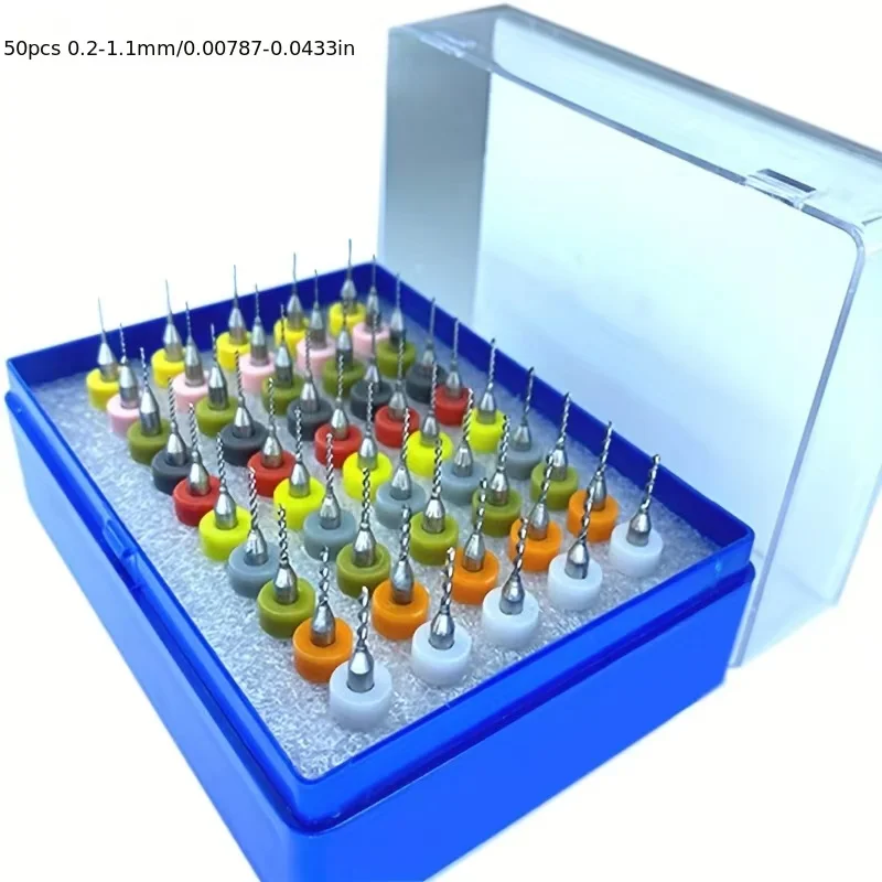 Carbide Micro Drill Bit Set 0.3-1.2mm - 10/50 Piece Mini CNC Drilling Bits for PCB, Circuit Boards and Precision Work