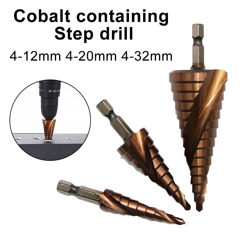 M35 Cobalt Step Drill Bit 4-12mm 4-20mm 4-32mm Hexagonal Pagoda Hole Opener Spiral Cutter for Metal Drilling Power Tool Accessories