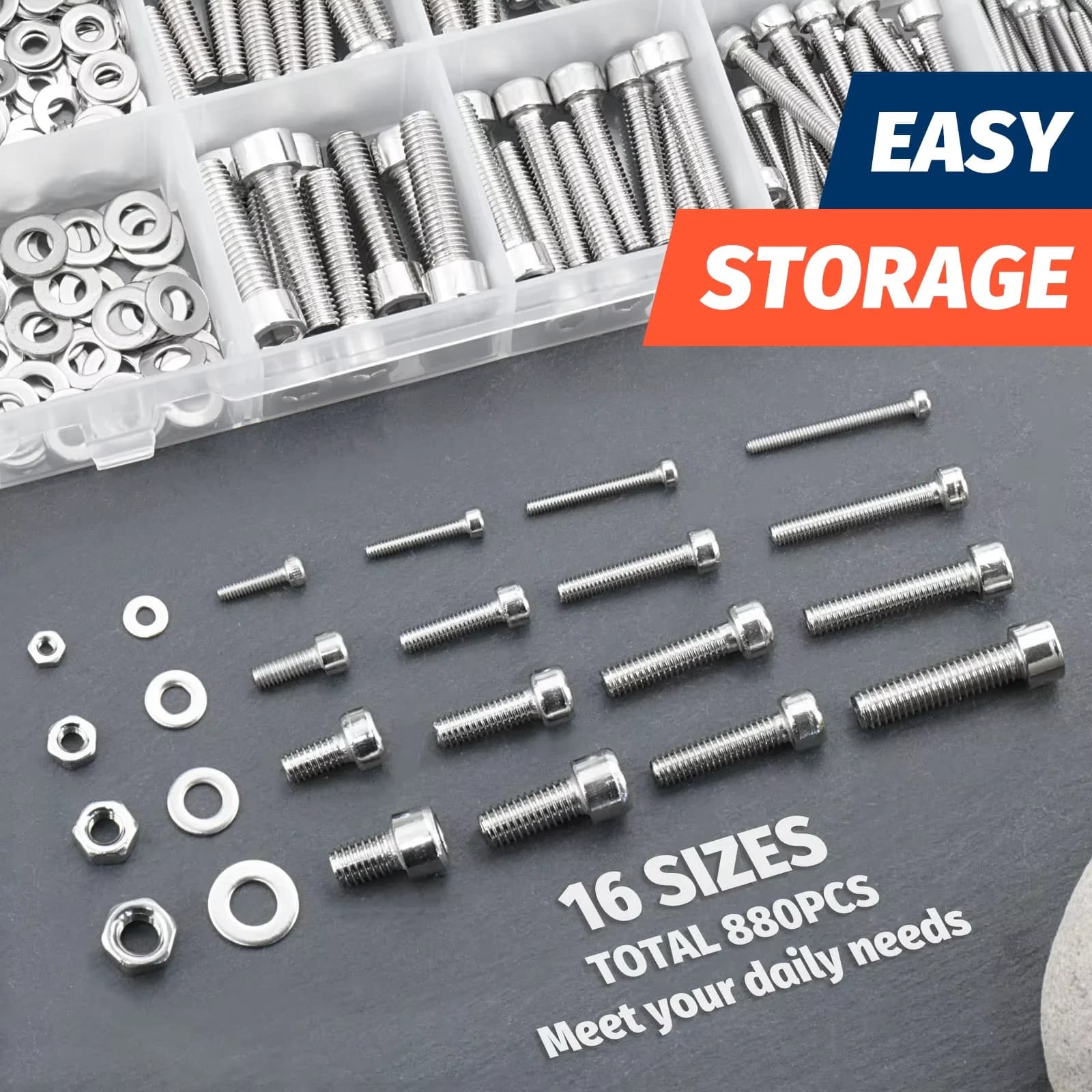 Stainless Steel Metric Bolt Assortment Set M2 M3 M4 M5 Hex Socket Head Cap Machine Screws Nuts and Washers Kit 8mm to 20mm Silver 800-999 Pieces