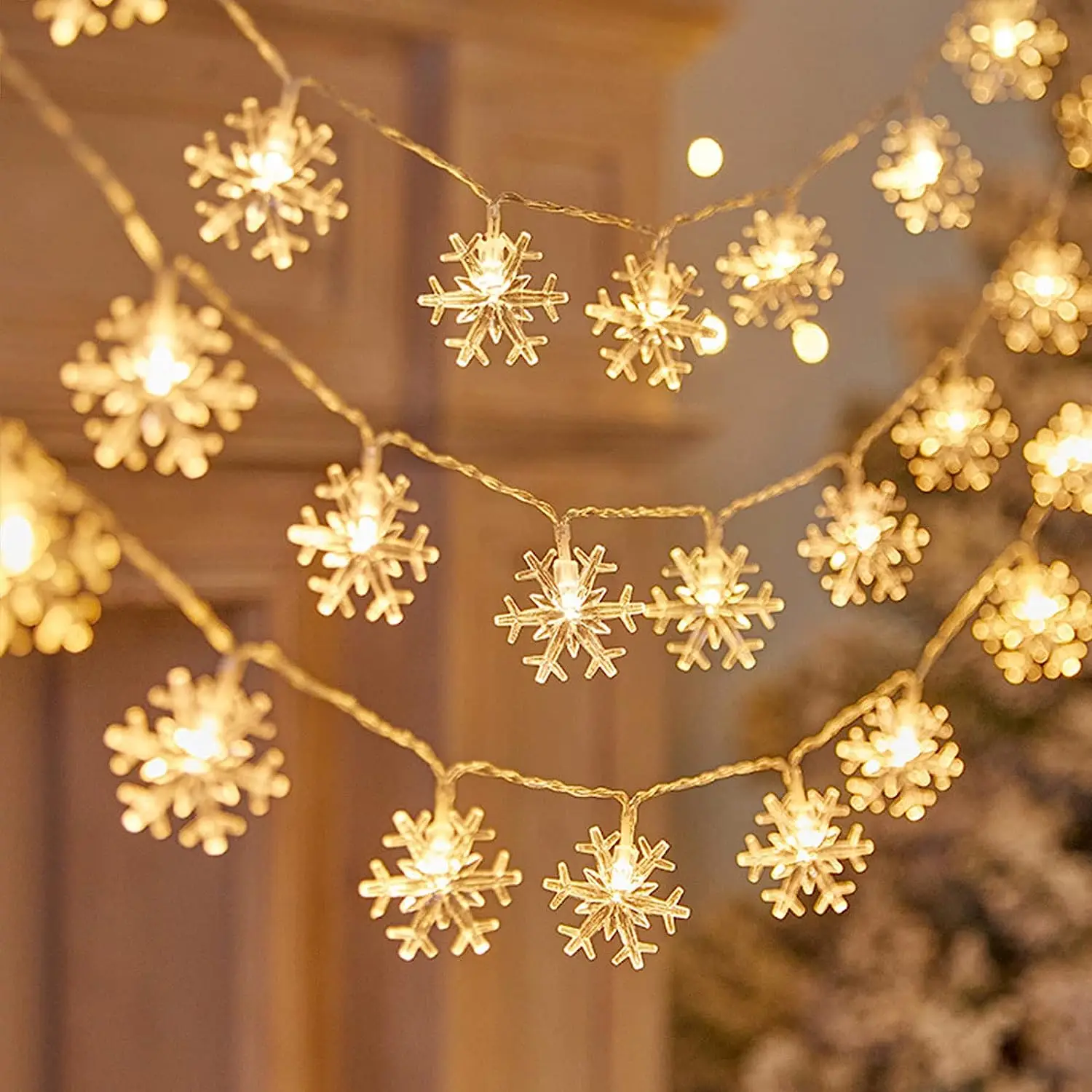 Snowflake LED String Lights Battery Garland 1.5-3m Christmas Decor