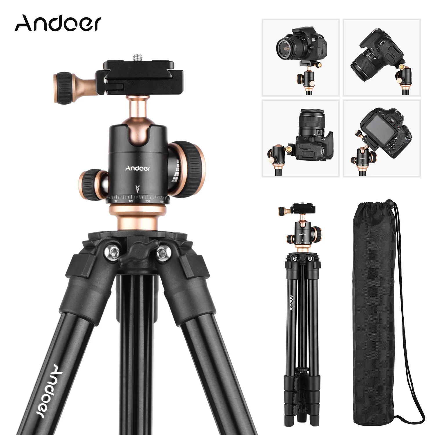 Andoer Q160SA Camera Tripod with Panoramic Ball Head - DSLR Tripod for Digital Cameras, Camcorders, Canon, Nikon, Sony