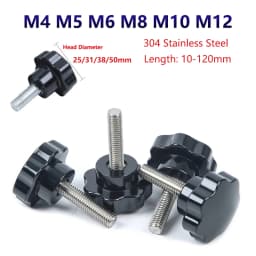 304 Stainless Steel Star Shape Hand Knob Tightening Screw Bolt M4 M5 M6 M8 M10 M12 Thread Clamping Handle Bakelite Grip Multiple Sizes