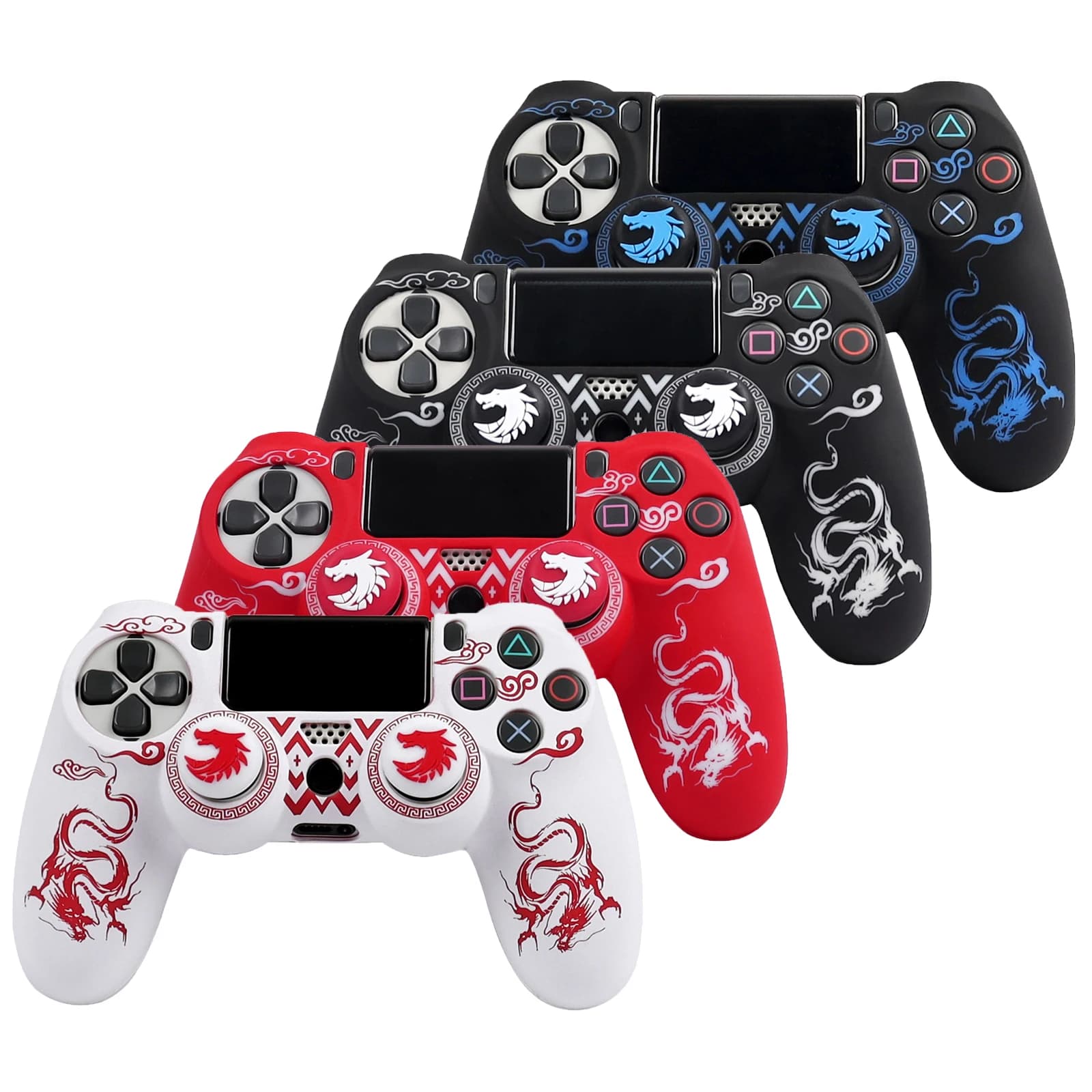 Silicone Controller Cover for Playstation 4 PS4 Gamepad Laser Carving Soft Skin with Joystick Grip Caps