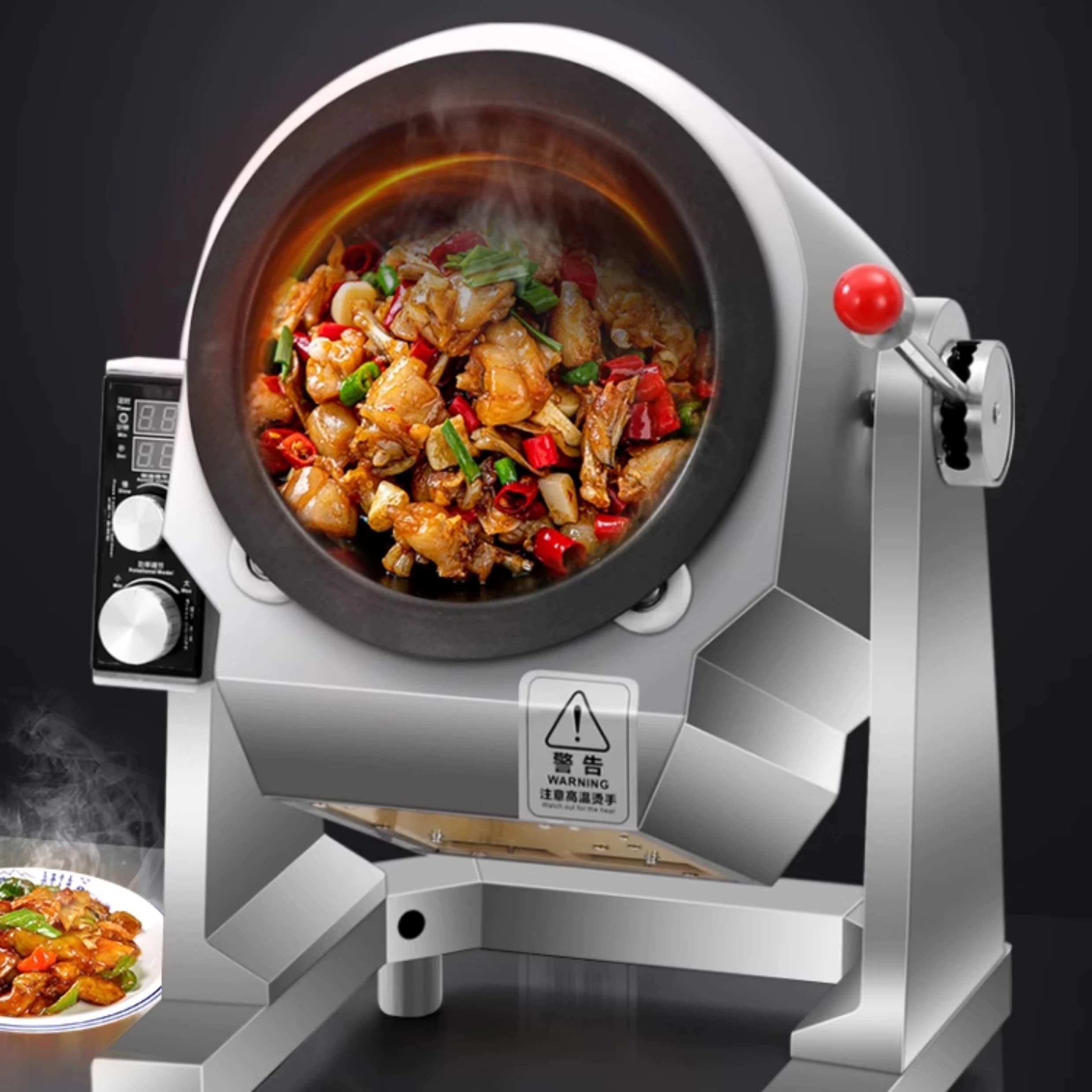Commercial Electric Rotating Wok — Automated Egg Fried Rice Cooker & Stir-Fry Robot, 15L Capacity, Motorized Drum for Professional Kitchens