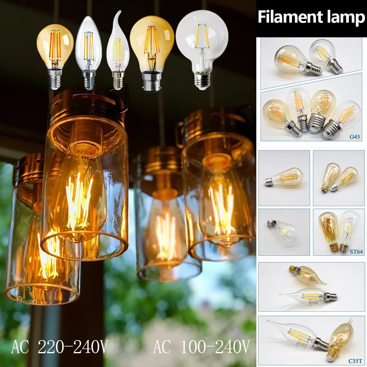 LED Filament Edison Bulb Pack - Vintage Globe A60/G45 4W/6W Warm & Neutral White (6PCS)