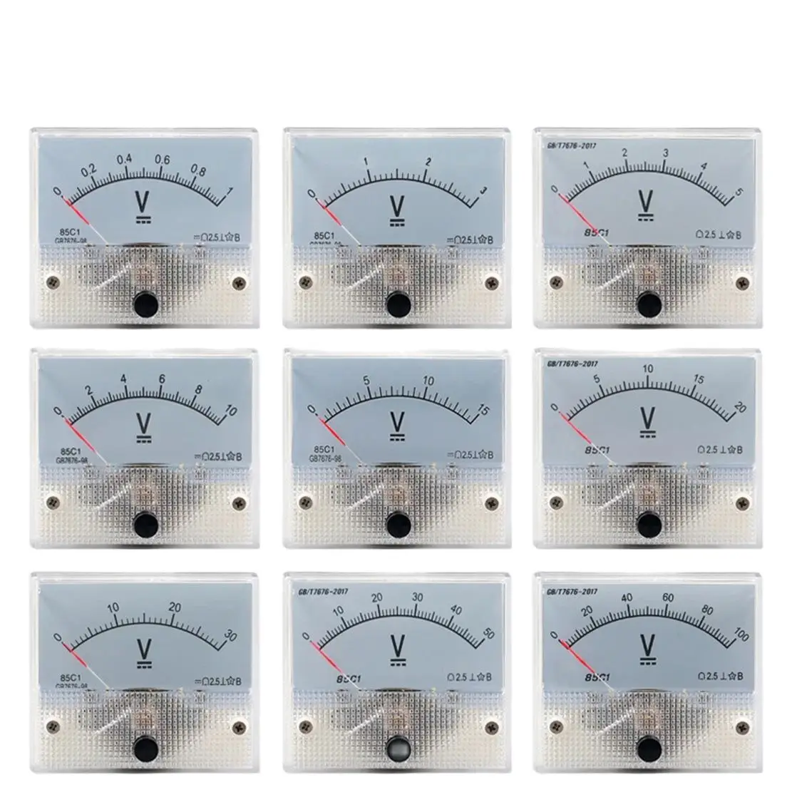 85C1-V Panel DC Analog Voltage Meter Voltmeter Gauge 5V to 1000V Range 65x55mm Display