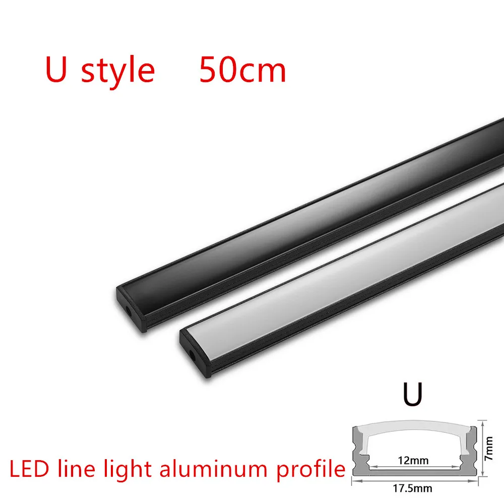 LED U-Shaped Aluminum Profile Channel 0.5m Black for 5050 5630 Strip Lights with Milky Black Cover Cabinet Closet Bar Lighting 1-30 Pcs