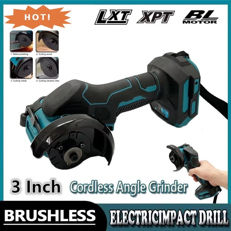 3-Inch Cordless Angle Grinder - Battery-Powered Cut-Off Tool Compatible with Makita Batteries, Electric Circular Saw