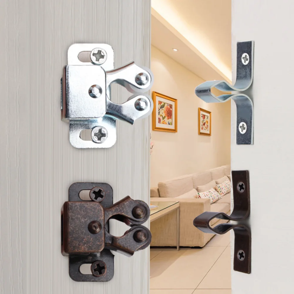 Door Roller Catch Latch for Cabinets & Cupboards - Double Door Closer Hardware with Prong Lock in Bronze, Silver, Gold Finish