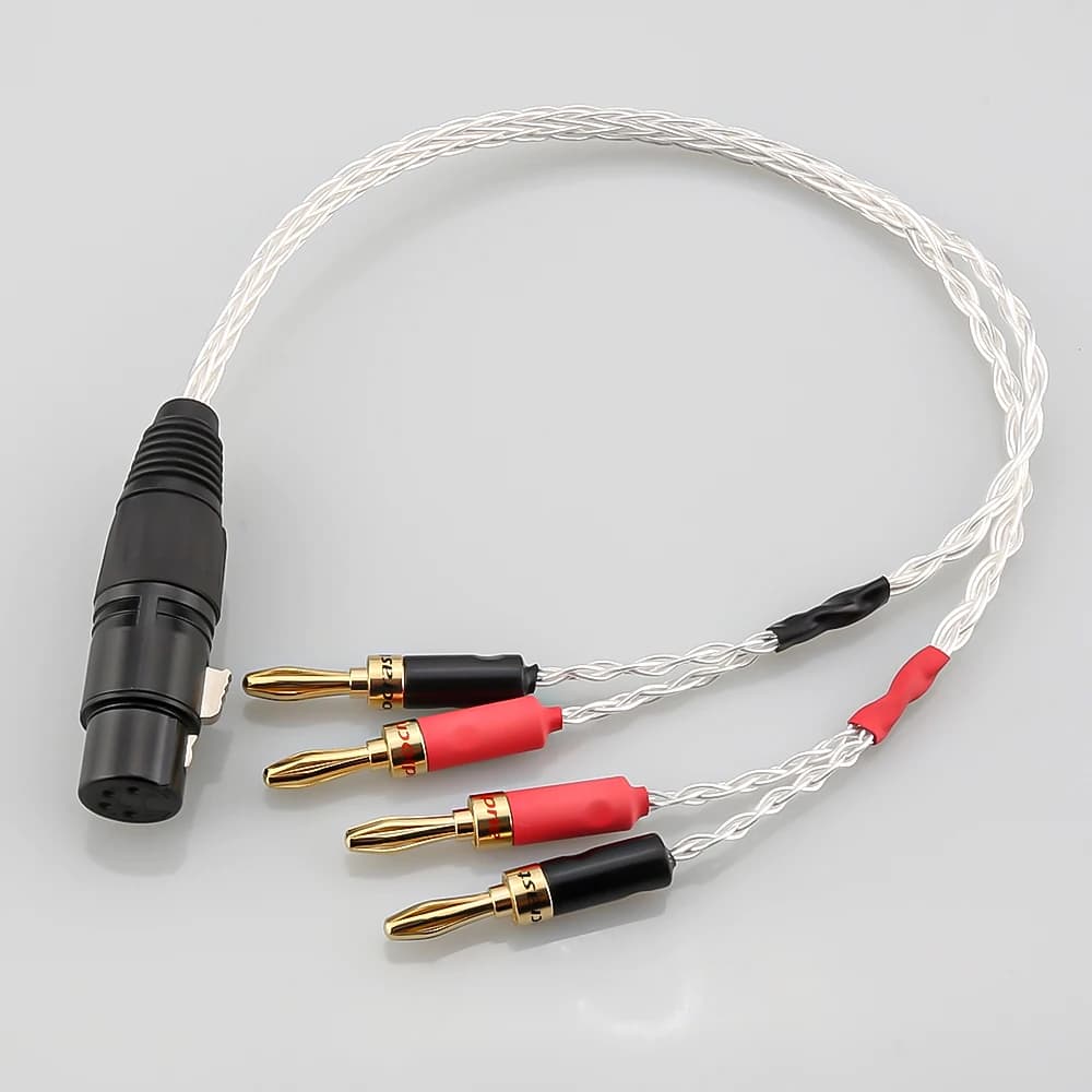 HiFi OCC Silver Plated Audio Cable XLR Female 4-Pin to 4mm Banana Plug for Speaker Amplifier High Quality Sound Transmission Multiple Lengths Available