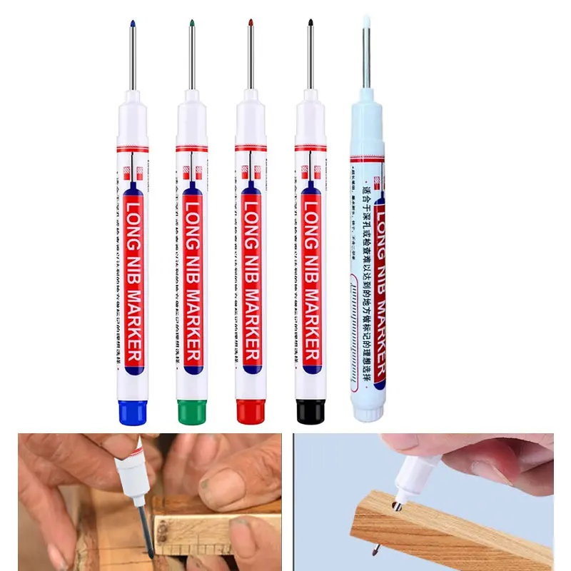 Deep Hole Marker Pens 20mm Long Nib Head Multi-Purpose Marking Tool for Metal Ceramic Glass Woodworking Furniture Carpenter Fast Drying Water Resistant 1-4 Pieces