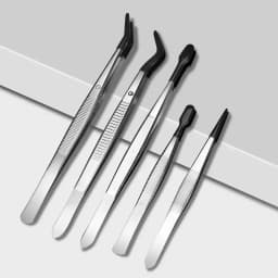 Stainless Steel Tweezer Set PVC Rubber Coated Rust-Proof Flat Tip Bent Tip Long Precision Tweezers for Electronics Repair