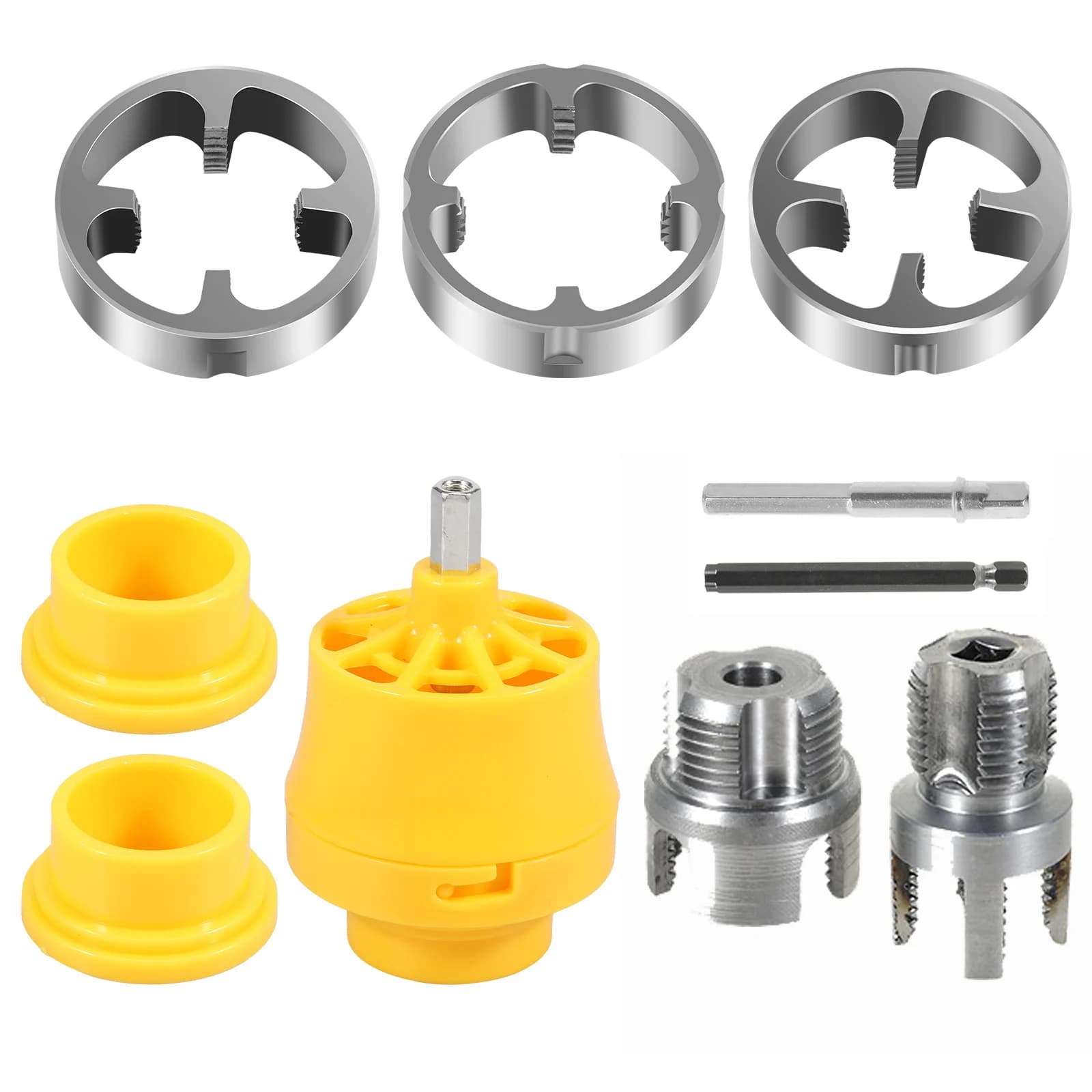 PVC Pipe Threading Tool for Electric Drill - Internal & External Thread Cutter with 3 Dies (1/2", 3/4", 1")