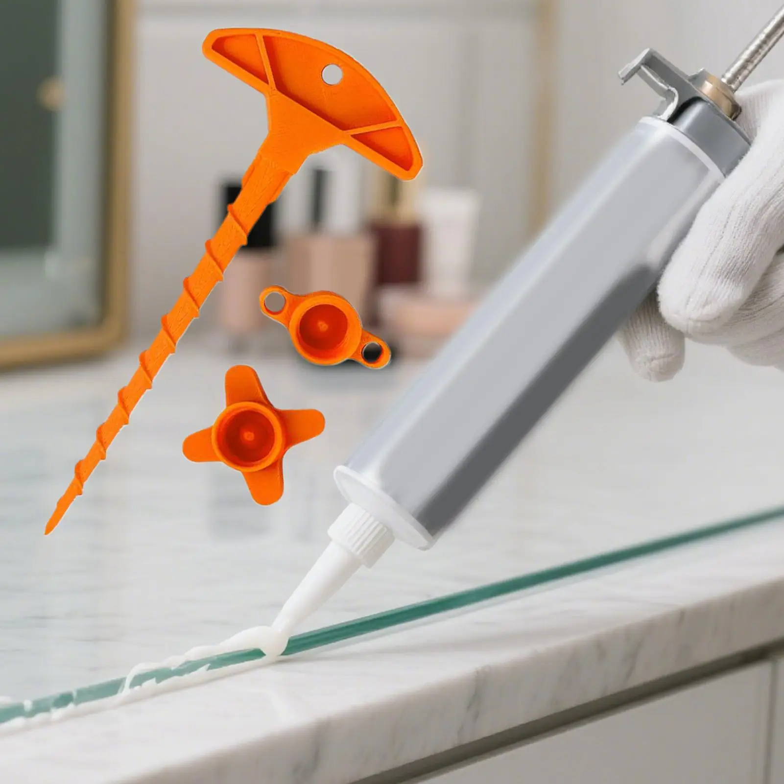 Glass Sealant Bottle Sealing Cover 3pcs with Sealant Gun Nozzle Unclogger Tool for Standard Caliber Silicone Caulk Bottles Plastic Cap