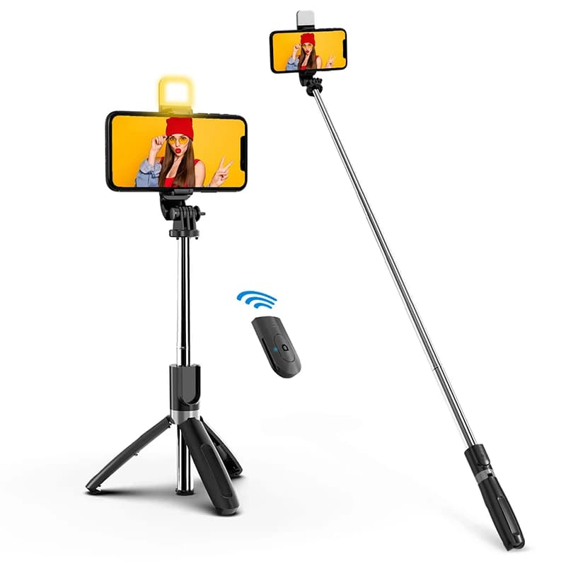 3-in-1 Bluetooth Selfie Tripod with Fill Light — Foldable Monopod for Smartphones