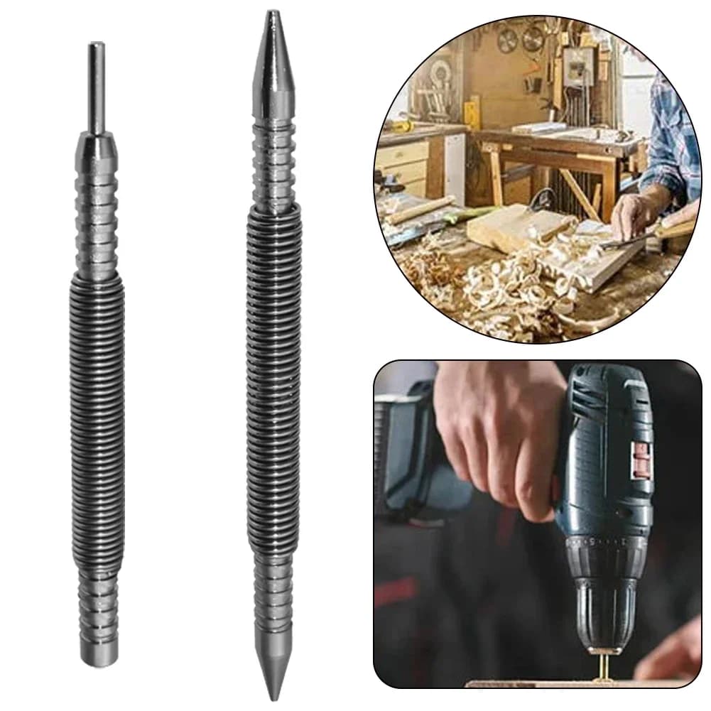 Spring-Loaded Center Punch / Hammerless Nail Set — Metal & Wood Marking Tool