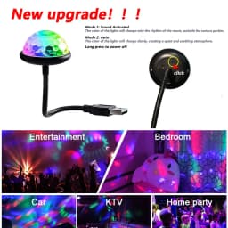 Mini RGB Disco Ball Light USB Powered DJ Party Lighting with Strobe Effect for Car Atmosphere Room Decorations Home Entertainment