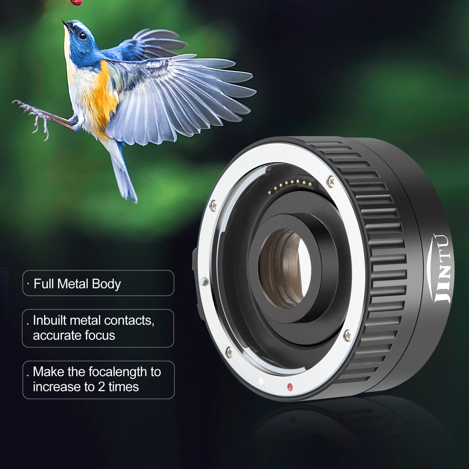 JINTU 2X Teleconverter Lens with Auto Focus and Manual Mode for Canon EF Mount EOS Cameras