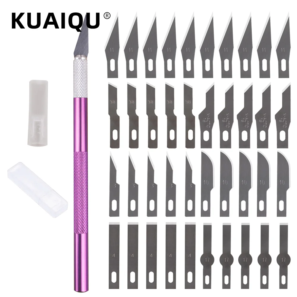 Metal Scalpel Knife Set with 40 Replacement Blades for DIY Craft Carving Model Making Phone Film Cutting Non-slip Handle Precision Cutter