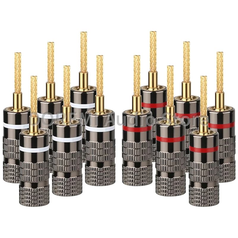 24K Gold Plated Banana Speaker Connector Plug - 2mm Screw Type HiFi Audio Cable Jack for Braided Copper Wire Connections 4-50 Pack