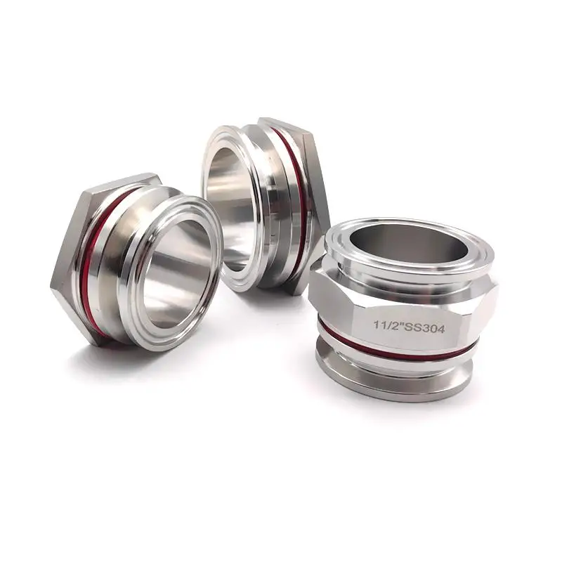 SS304 Stainless Steel Weldless Bulkhead Ferrule 50.5mm 1.5 Inch 2 Inch Tri Clamp Fitting Kettle Inlet Outlet Homebrew Beer Keg Water Tank Connector Flange Connection