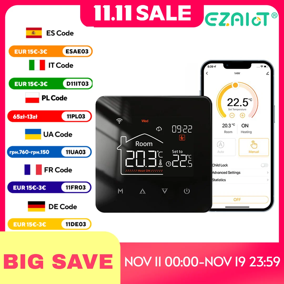 Tuya Smart WiFi Thermostat for Floor Heating & Gas Boiler - Remote Temperature Controller with Google Alexa Voice Control