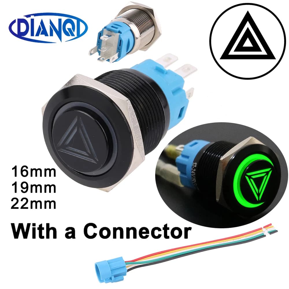 16/19/22mm Metal Push Button Switch with Hazard Warning Double Flashing Light Icon LED Ring Latching Reset for Boat Car