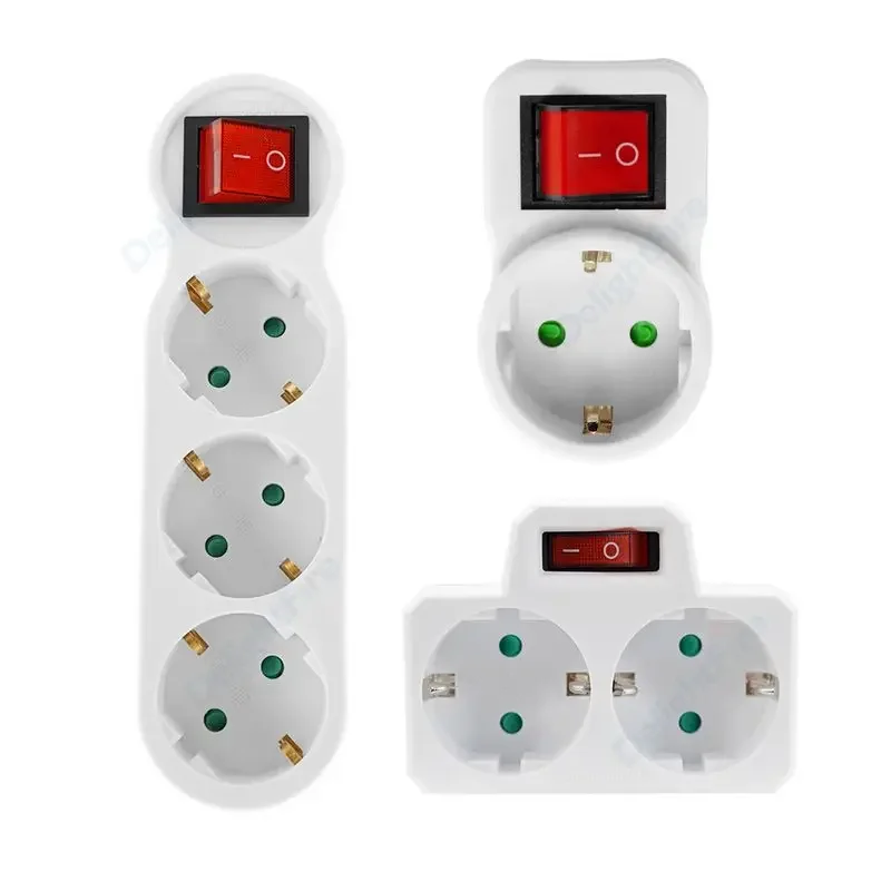 EU Plug Socket Adapter with Switch 1 to 1/2/3 Outlets Power Converter for Germany Korea Spain Extension AC Outlet